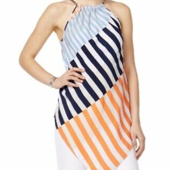 Alfani Tops - Ladies Medium Industrial Bandana Style Asymmetrical Striped Tunic Blouse